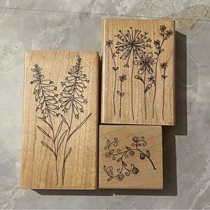 Set of Three Floral Wooden Stamps